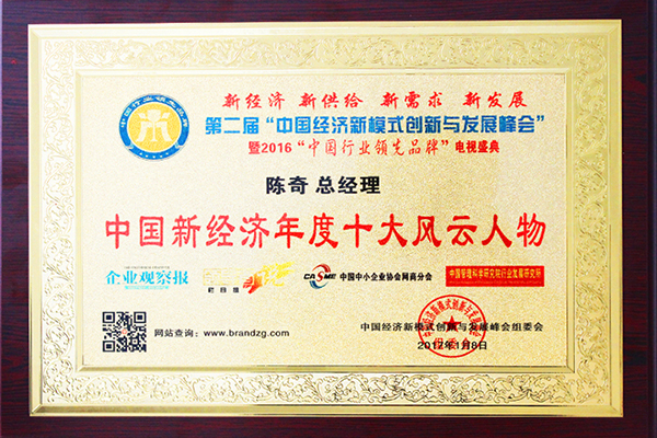 陳奇總經(jīng)理獲中國新經(jīng)濟(jì)年度實發(fā)風(fēng)云人物